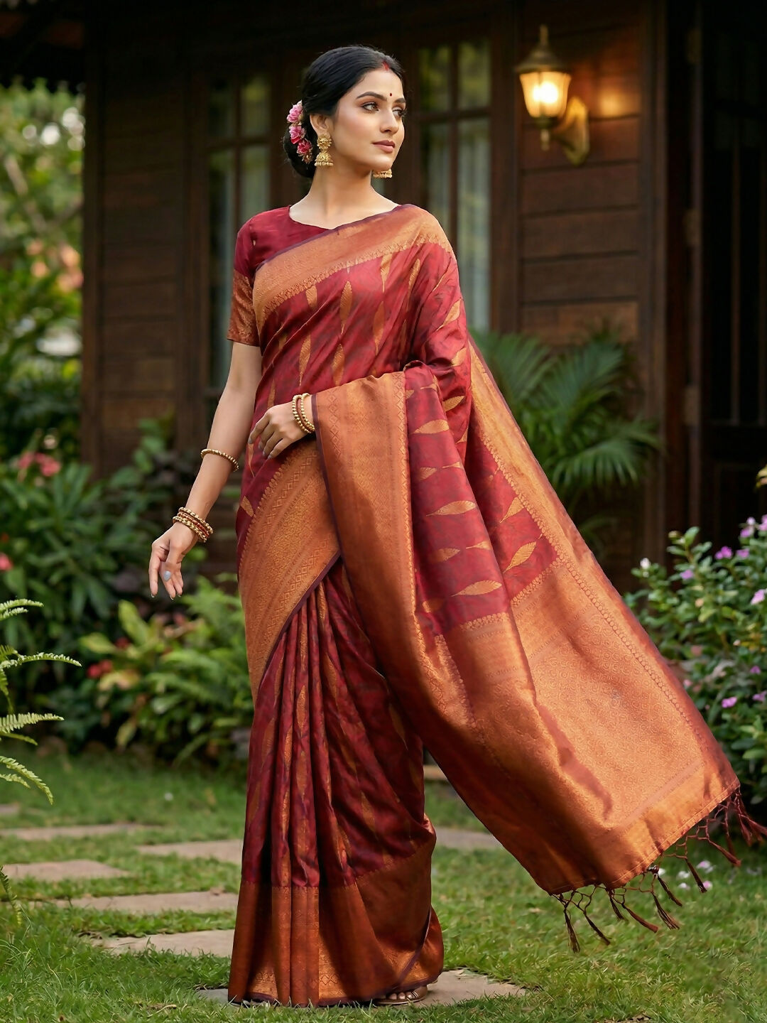 Shree Shyam Fashion Maroon Silk Blend Saree