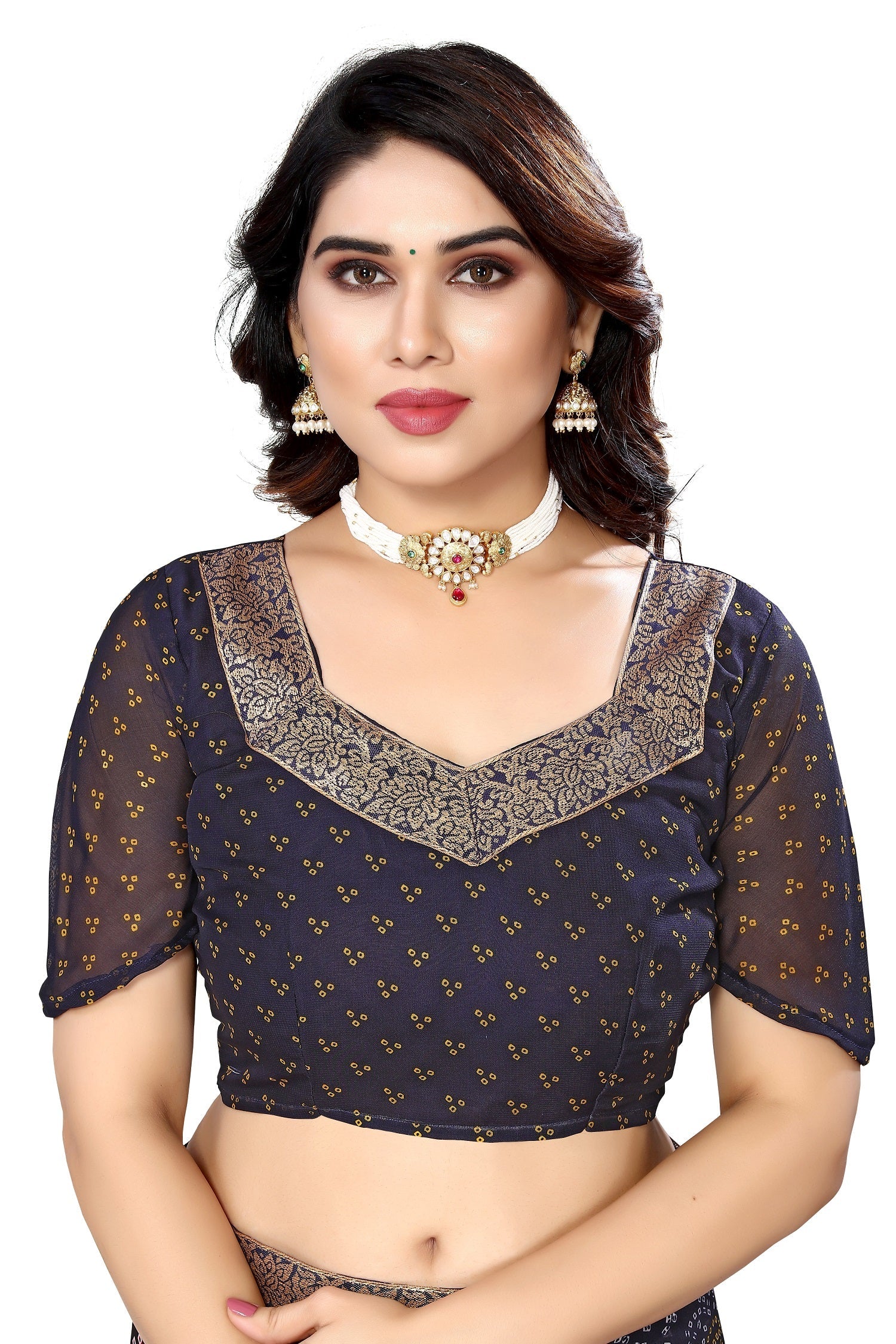 Vamika Navy Georgette Printed With Lace Saree