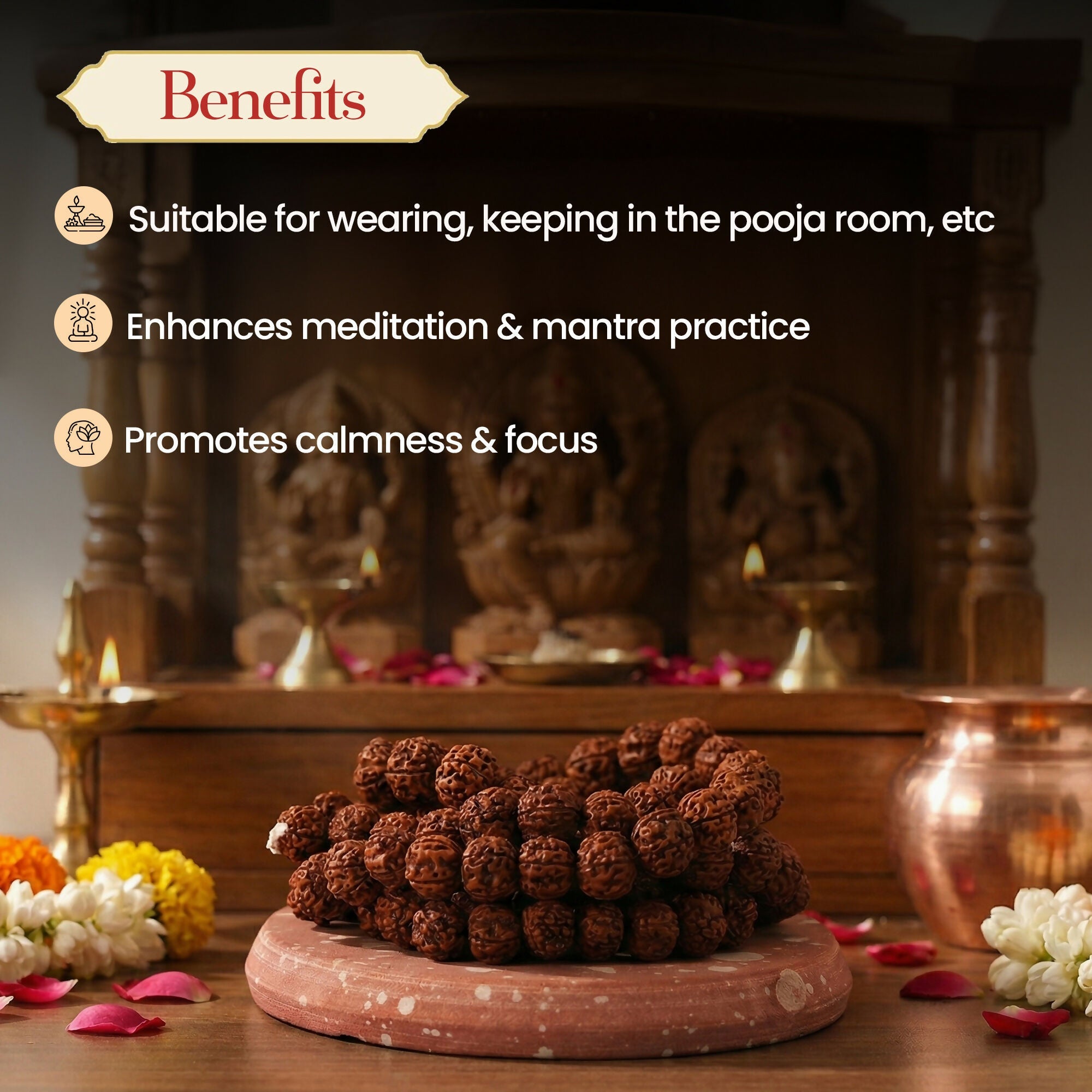 Pujashree Rudraksh Mala Medium 13mm – Divine Spiritual Beads for Puja, Yoga & Daily Meditation
