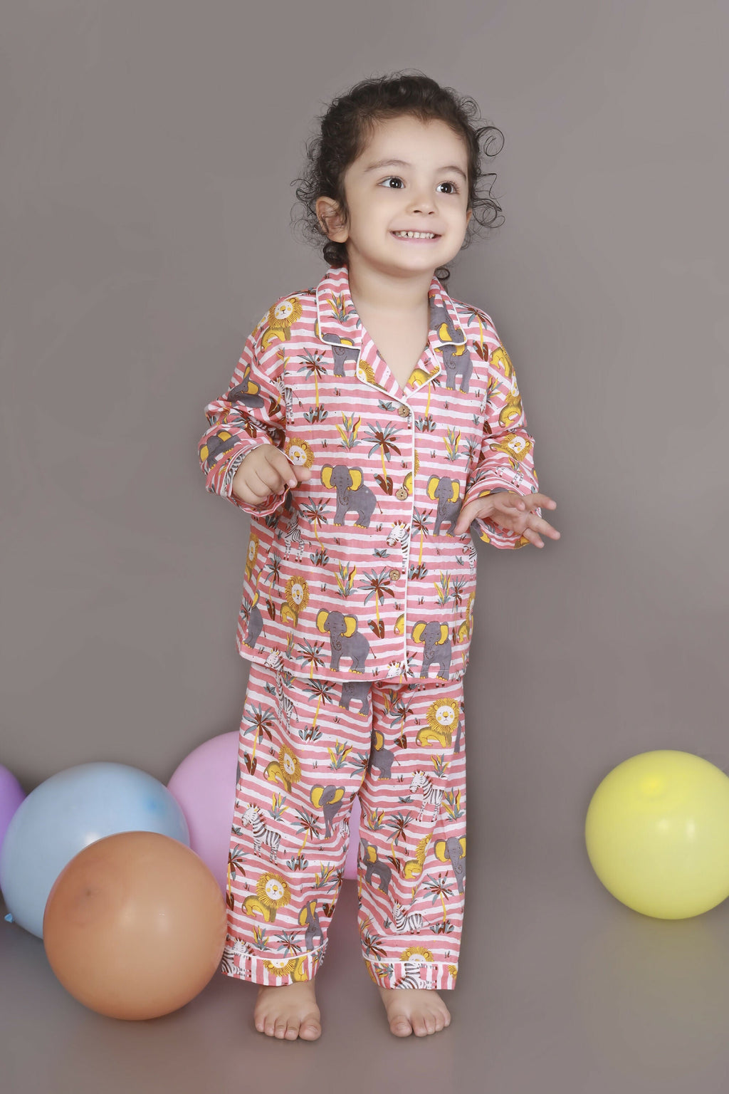 Breathables Kids Cotton Night Suit – Red & White Jungle Stripe Shirt & Pyjama Co-Ord Set For Boys & Girls