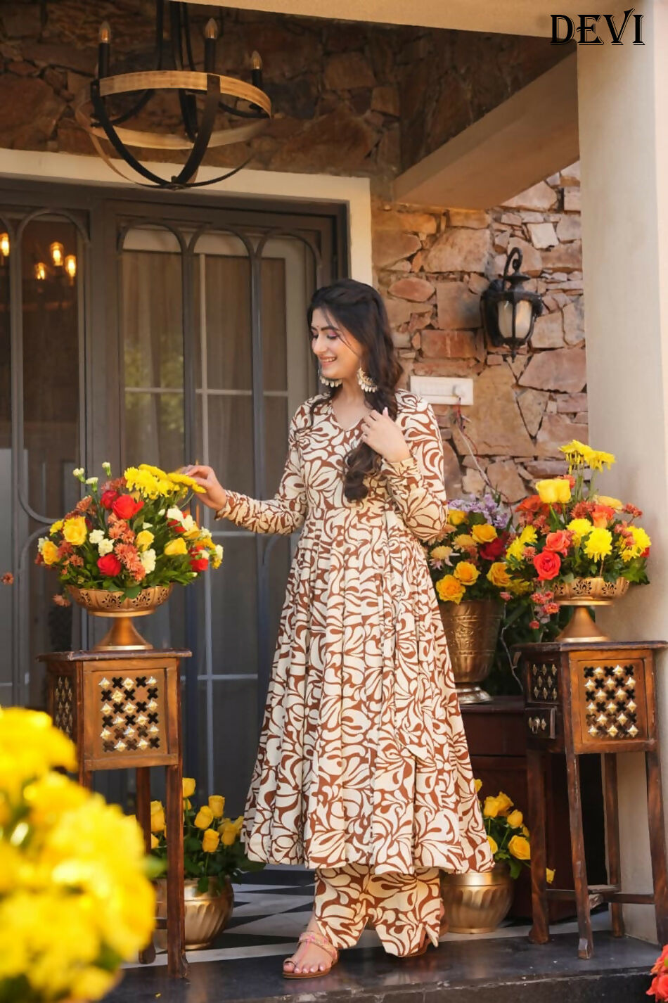 Aayaa Designer Printed Full Flared Suit