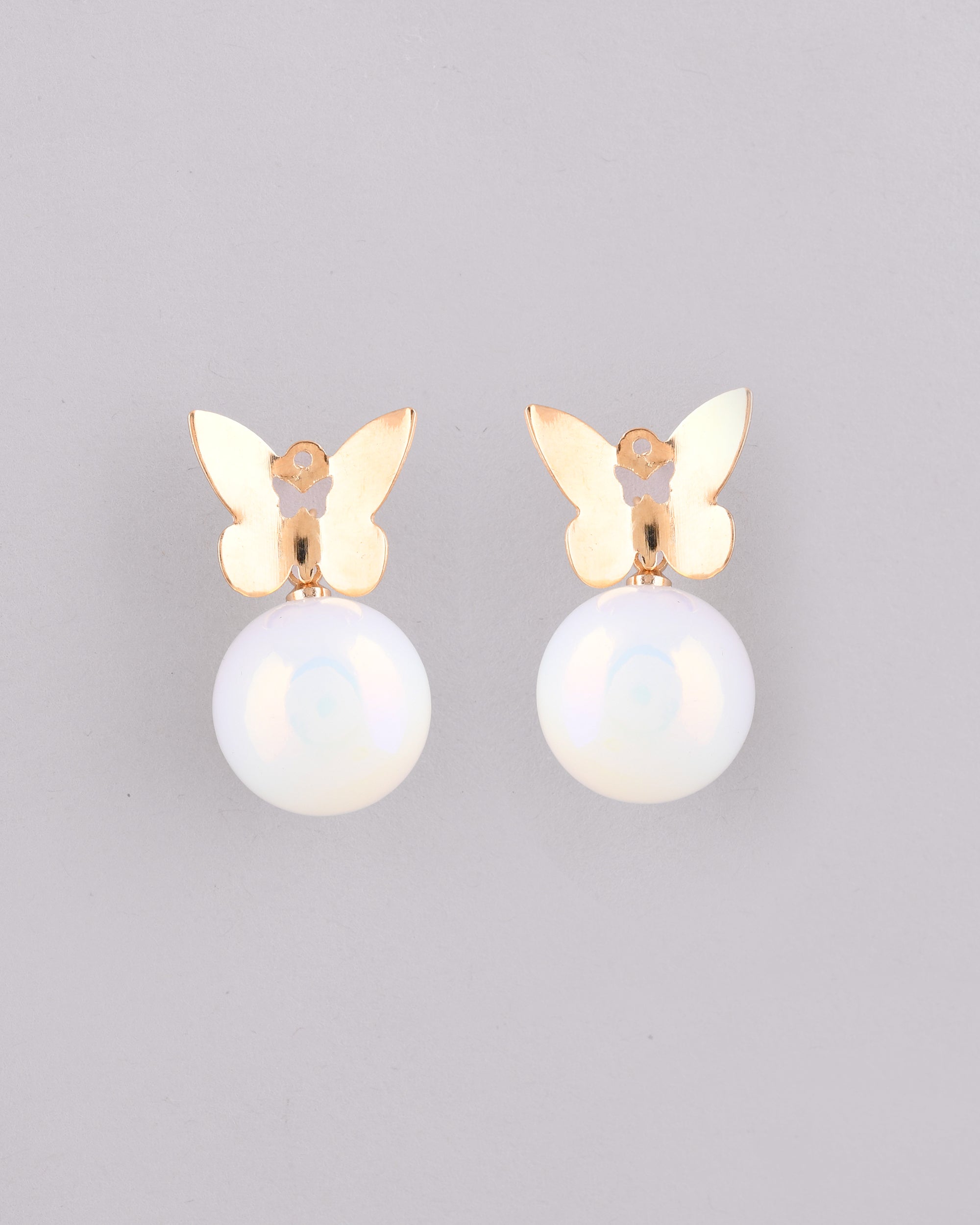 VOJ Women Gold-Polished Butterfly Pearl Studs Earrings