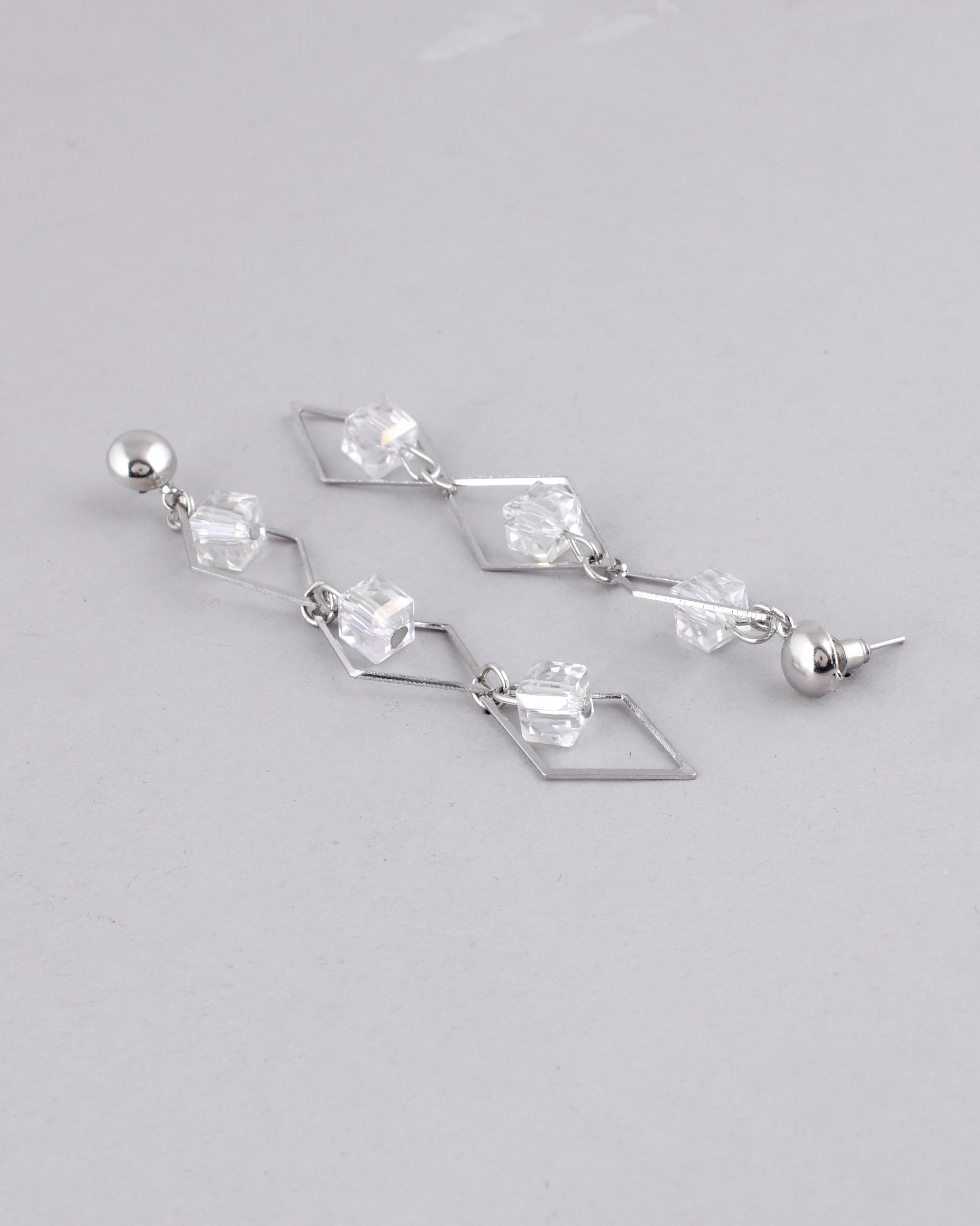 VOJ Women Silver Plated Flower Beads Drop Studs Earrings