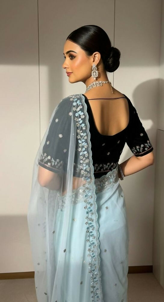 Joban Fashion Ice Blue Faux Georgette Party Wear Sarees