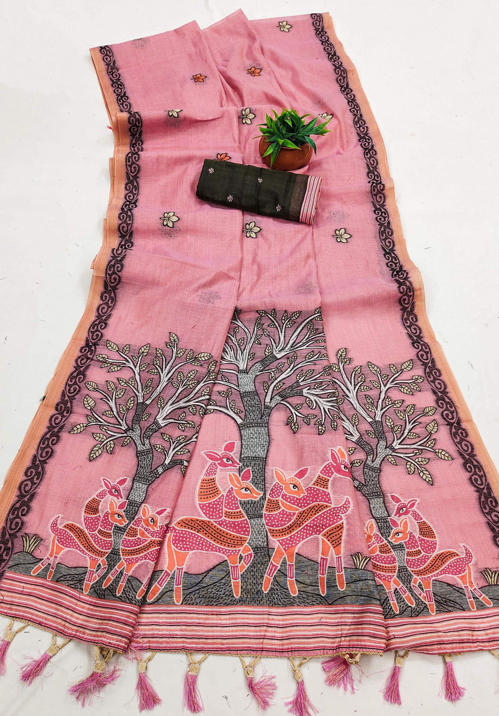 Vastranavya Pink Muga Cotton Meenakari & Azarakh Pallu Saree with Contrast Blouse