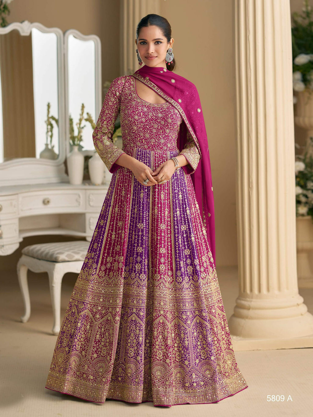 Anaita Rani Pink Georgette Readymade Anarkali Suit with Embroidery Zarkan Work (Free Size)