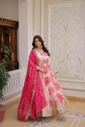Teeya Creation Womens New Trending Digital Printed Russian Silk With Embroidery Zari Sequins-Work Gown Set