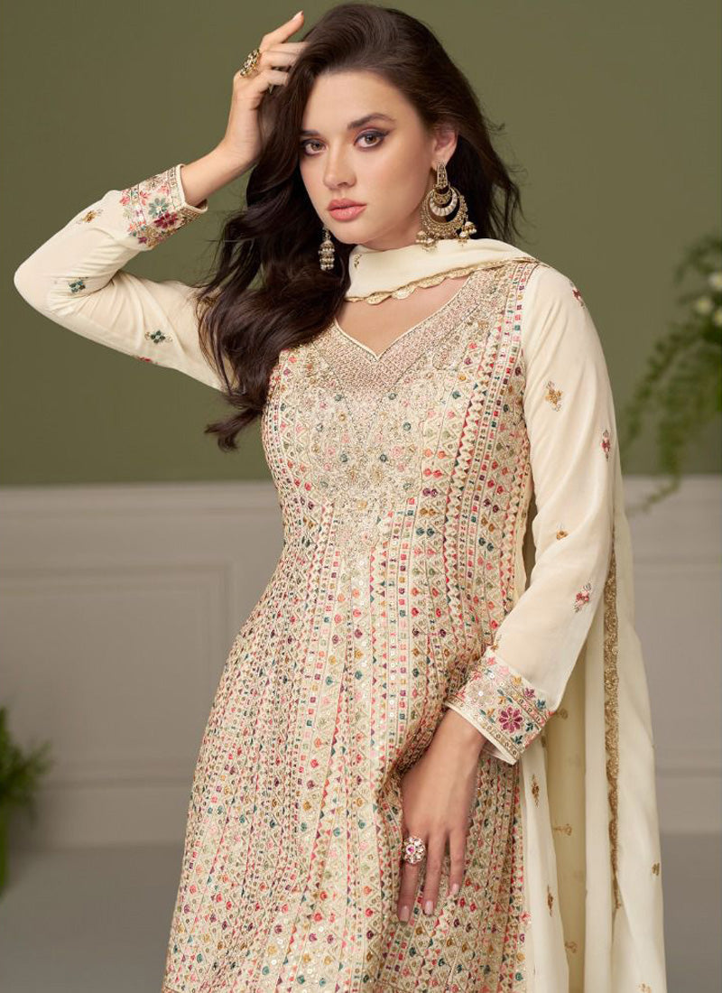 Vegaa Fashion cream embroidery Real Georgette Salwar Suit