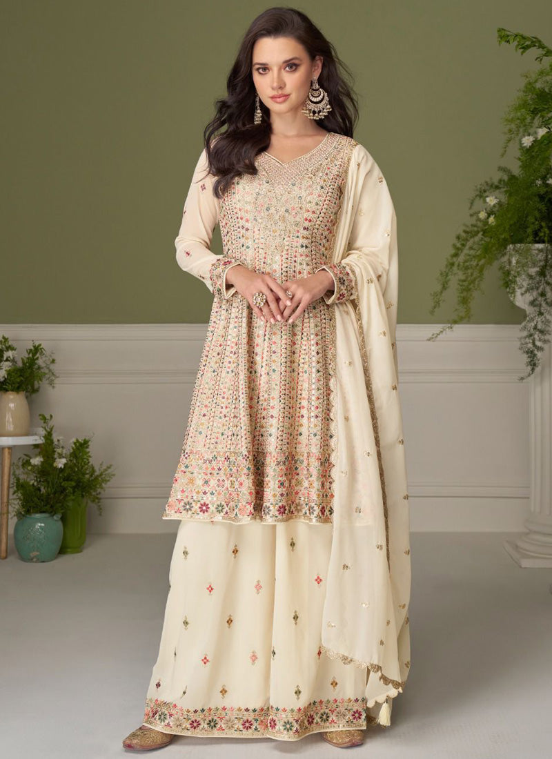 Vegaa Fashion cream embroidery Real Georgette Salwar Suit