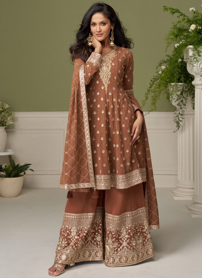 Vegaa Fashion Brown embroidery Real Georgette Salwar Suit