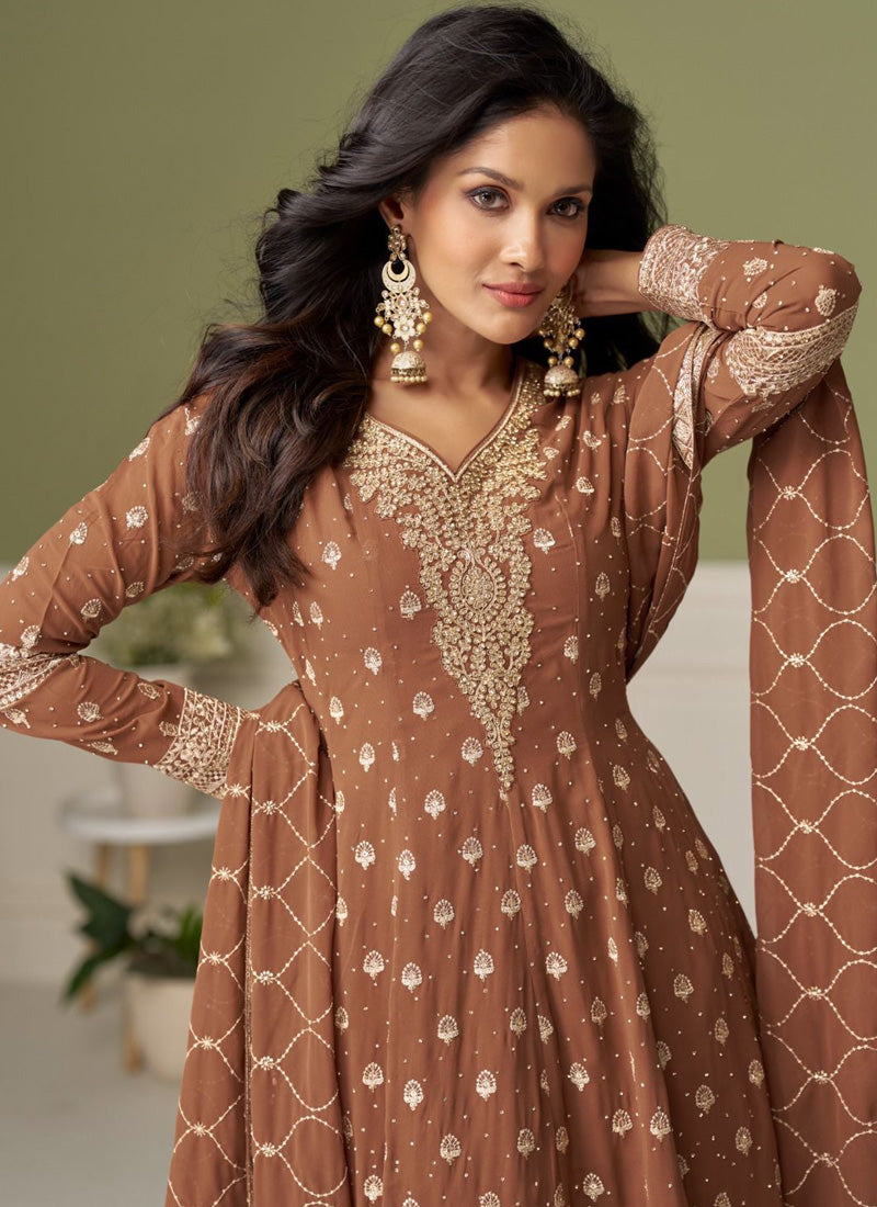 Vegaa Fashion Brown embroidery Real Georgette Salwar Suit