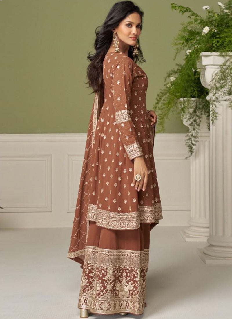 Vegaa Fashion Brown embroidery Real Georgette Salwar Suit