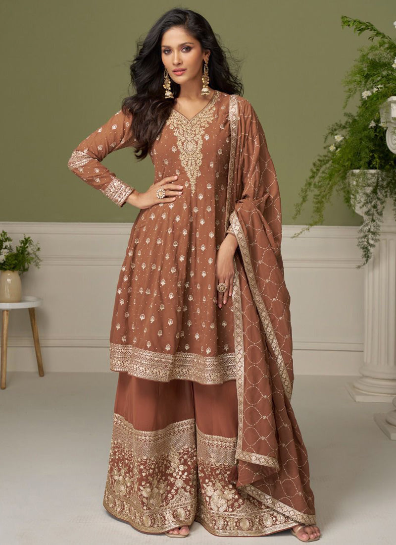 Vegaa Fashion Brown embroidery Real Georgette Salwar Suit