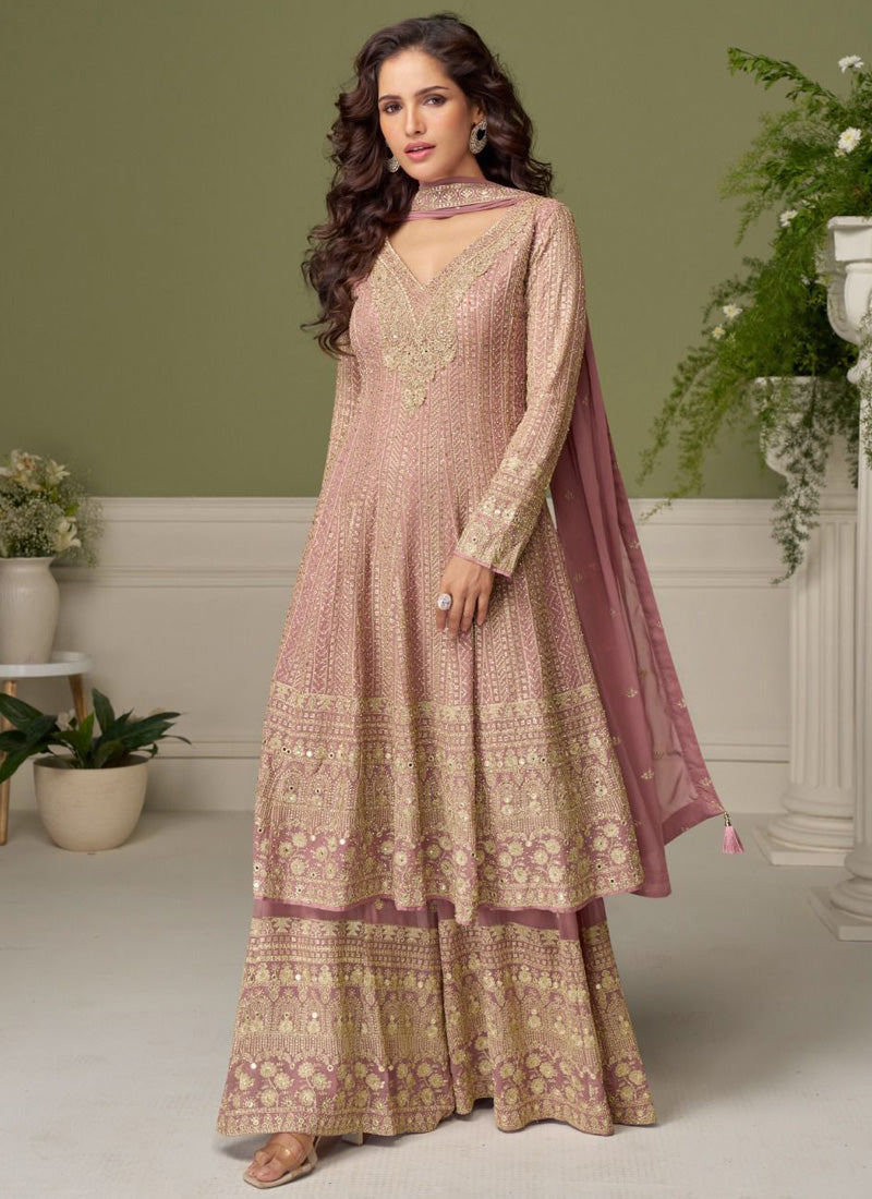 Vegaa Fashion light-pink embroidery Real Georgette Salwar Suit
