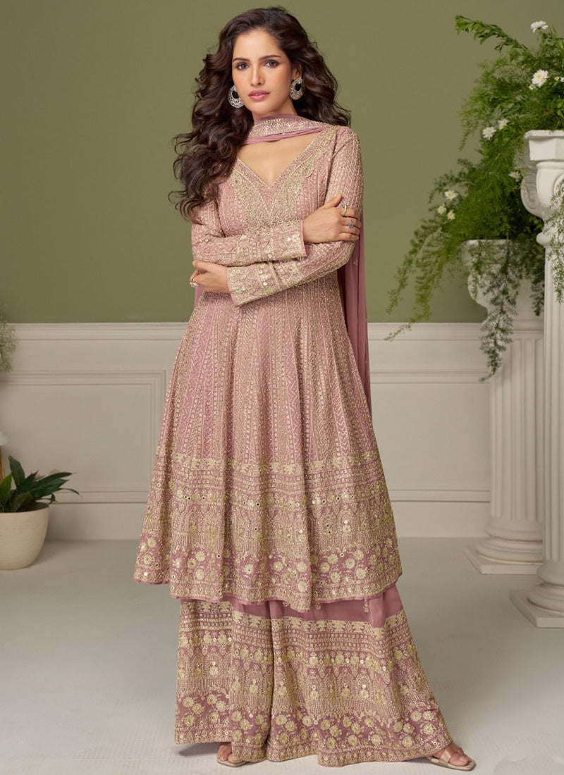 Vegaa Fashion light-pink embroidery Real Georgette Salwar Suit