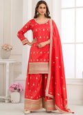 Vegaa Fashion Red Embroidery Real Simar Silk Salwar Suit
