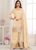Vegaa Fashion Cream Embroidery Real Simar Silk Salwar Suit