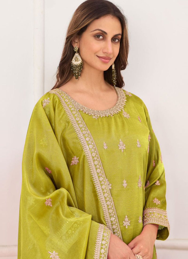 Vegaa Fashion light-green Embroidery Real Simar Silk Salwar Suit