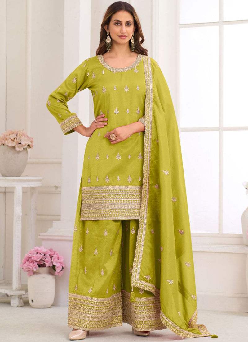 Vegaa Fashion light-green Embroidery Real Simar Silk Salwar Suit