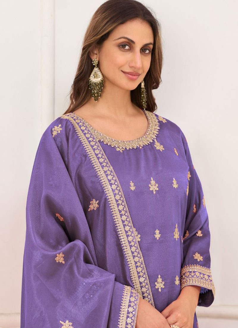 Vegaa Fashion Purple Embroidery Real Simar Silk Salwar Suit