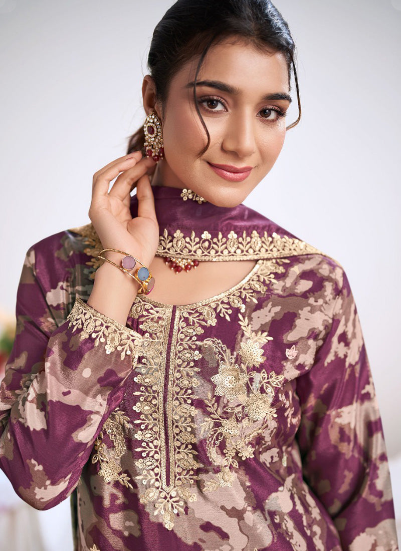 Vegaa Fashion light-purple Embroidery Chinon Silk Salwar suit