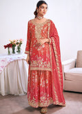 Vegaa Fashion Red Embroidery Chinon Silk Salwar suit