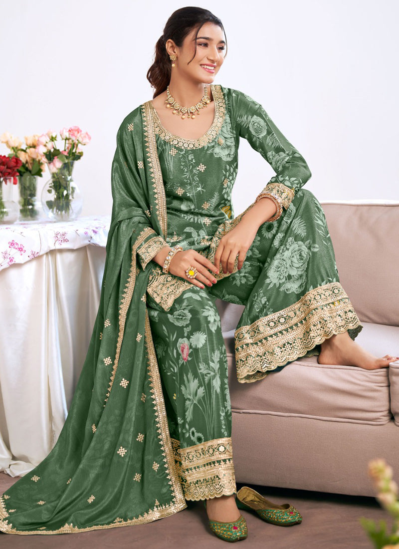 Vegaa Fashion Dark-green Embroidery Chinon Silk Salwar suit