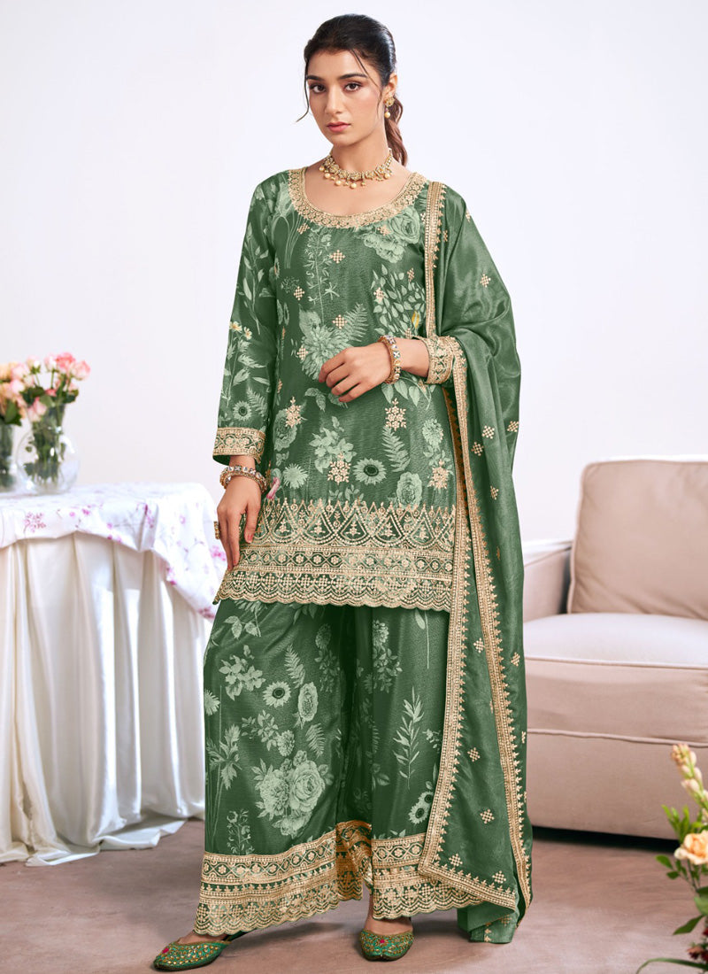 Vegaa Fashion Dark-green Embroidery Chinon Silk Salwar suit