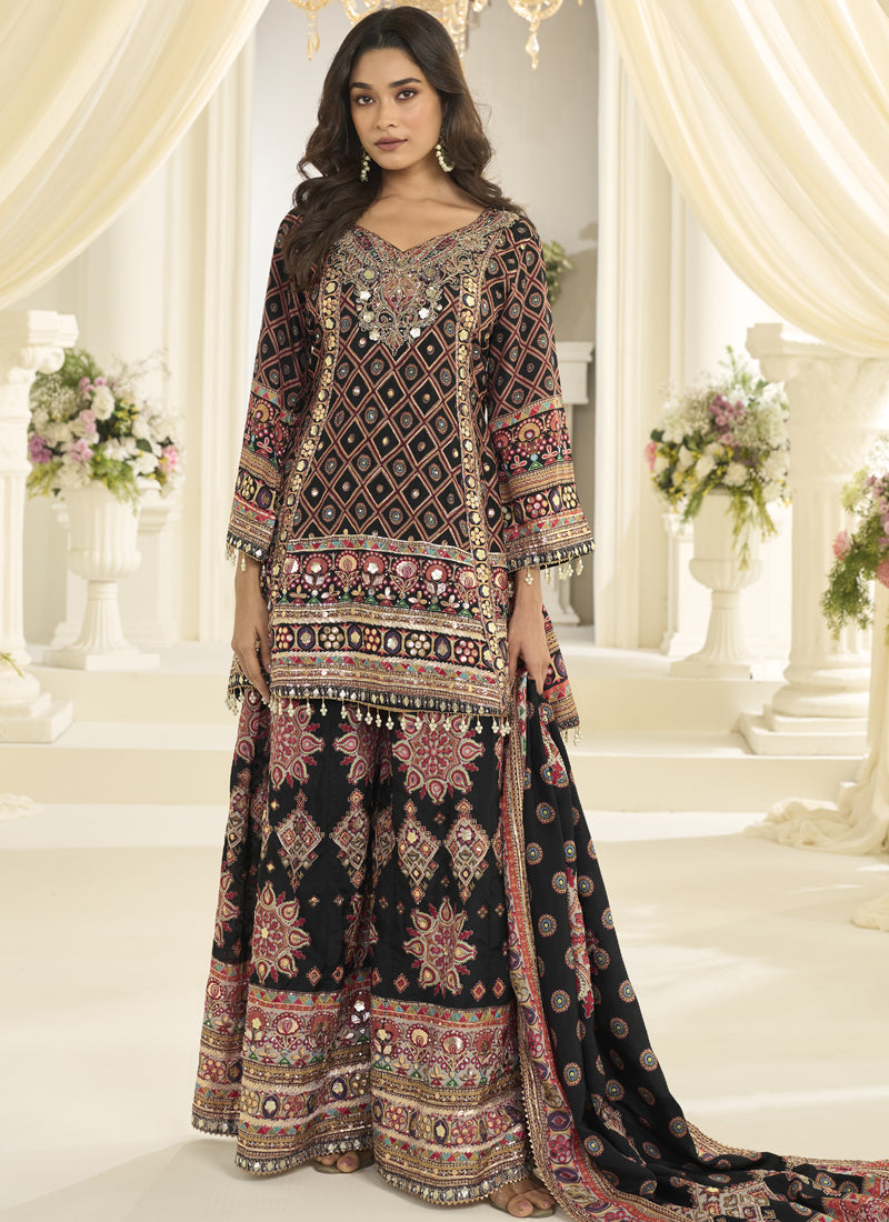 Vegaa Fashion Multicolor Hand Aari Work Naturl Crep Silk Anarkali