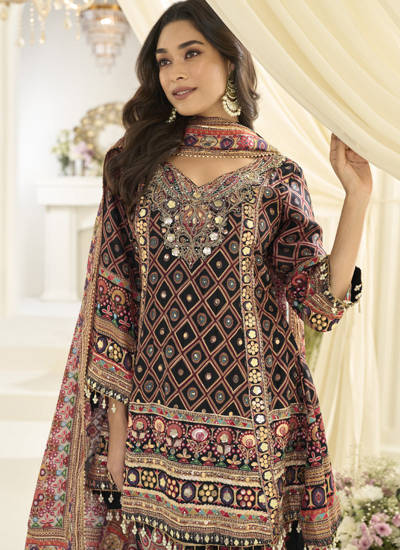 Vegaa Fashion Multicolor Hand Aari Work Naturl Crep Silk Anarkali