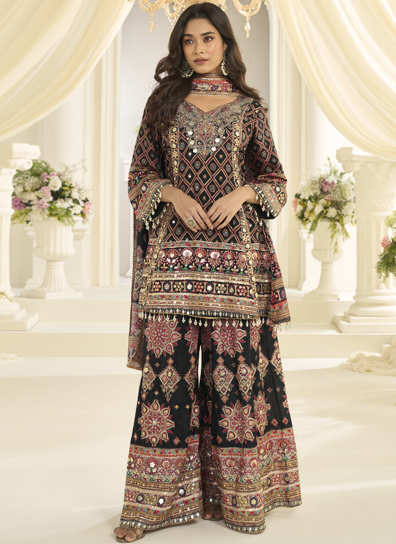 Vegaa Fashion Multicolor Hand Aari Work Naturl Crep Silk Anarkali
