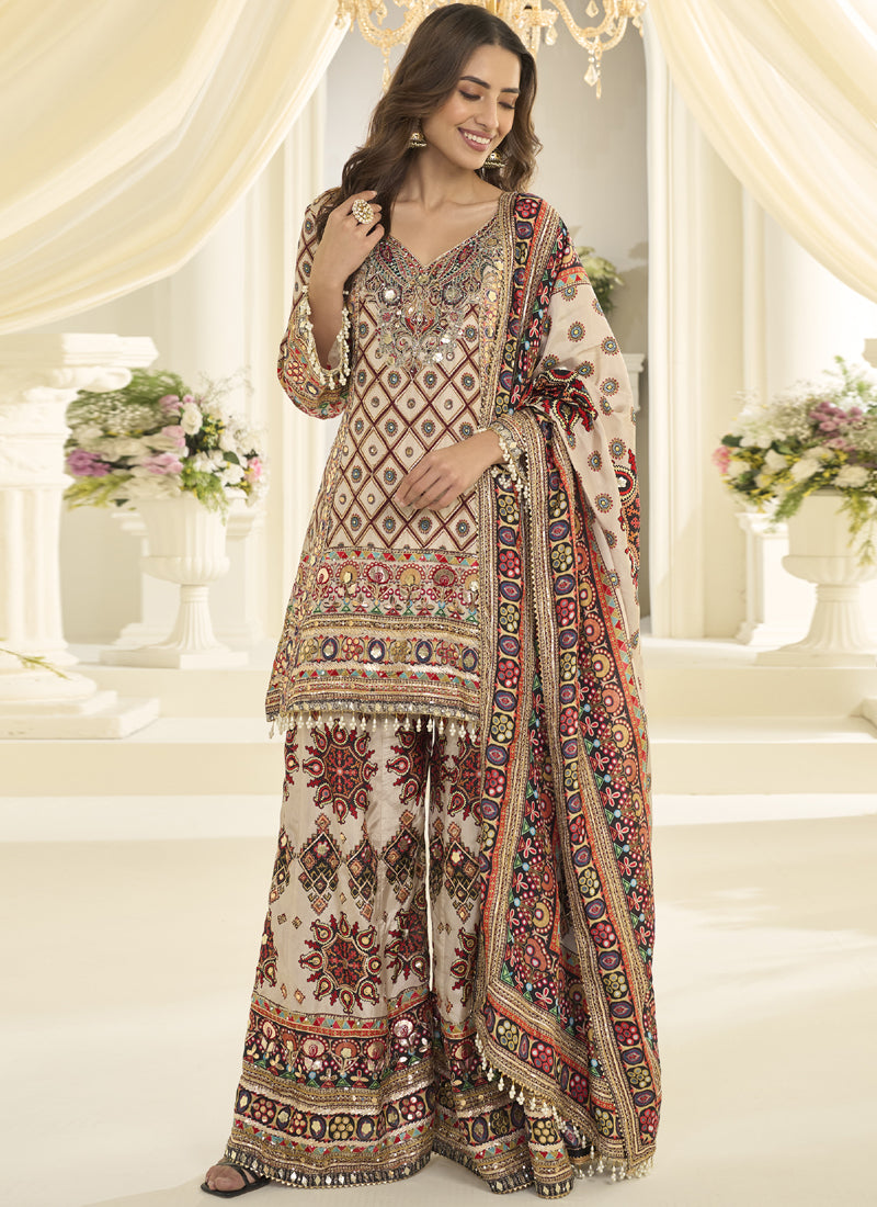 Vegaa Fashion Multicolor Hand Aari Work Naturl Crep Silk Anarkali