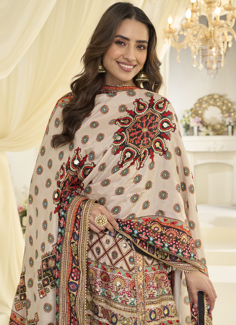 Vegaa Fashion Multicolor Hand Aari Work Naturl Crep Silk Anarkali