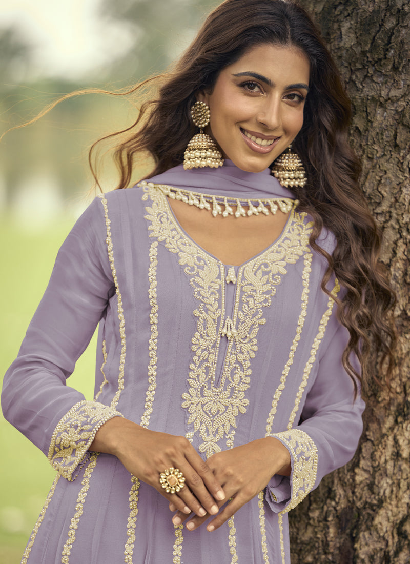 Vegaa Fashion Light-Purple Embroiderd Premium Georgette Anarkali Suit