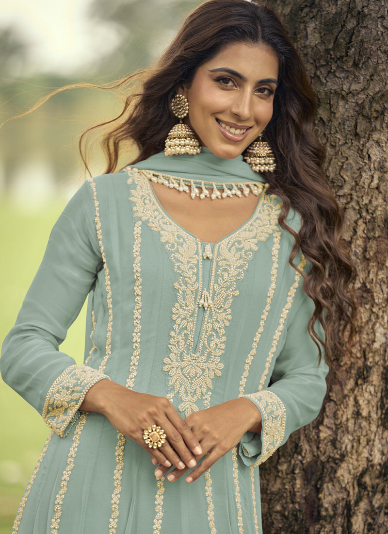 Vegaa Fashion Light-Green Embroiderd Premium Georgette Anarkali Suit