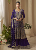 Vegaa Fashion Violet Georgette Embroidered Seroski Zarkan Work Palazzo Suit