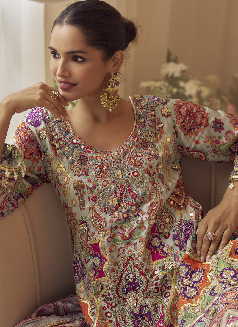 Vegaa Fashion Multicolor Printed Natural Crep Silk Anarkali Suit