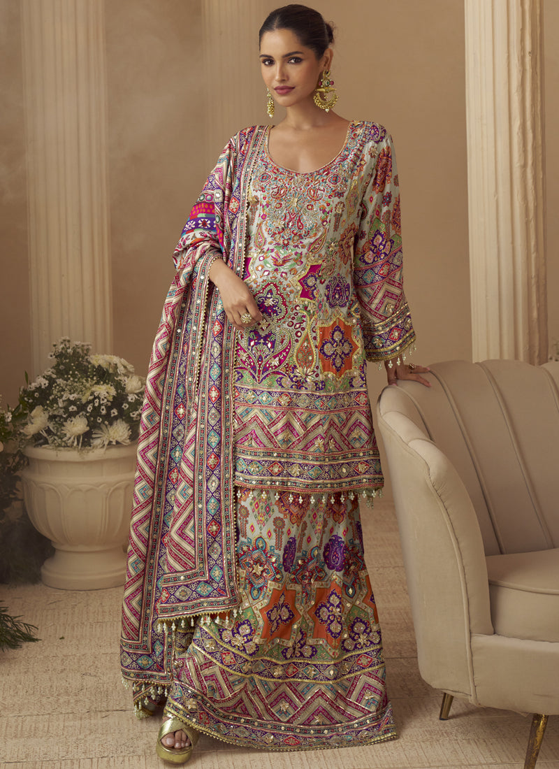 Vegaa Fashion Multicolor Printed Natural Crep Silk Anarkali Suit