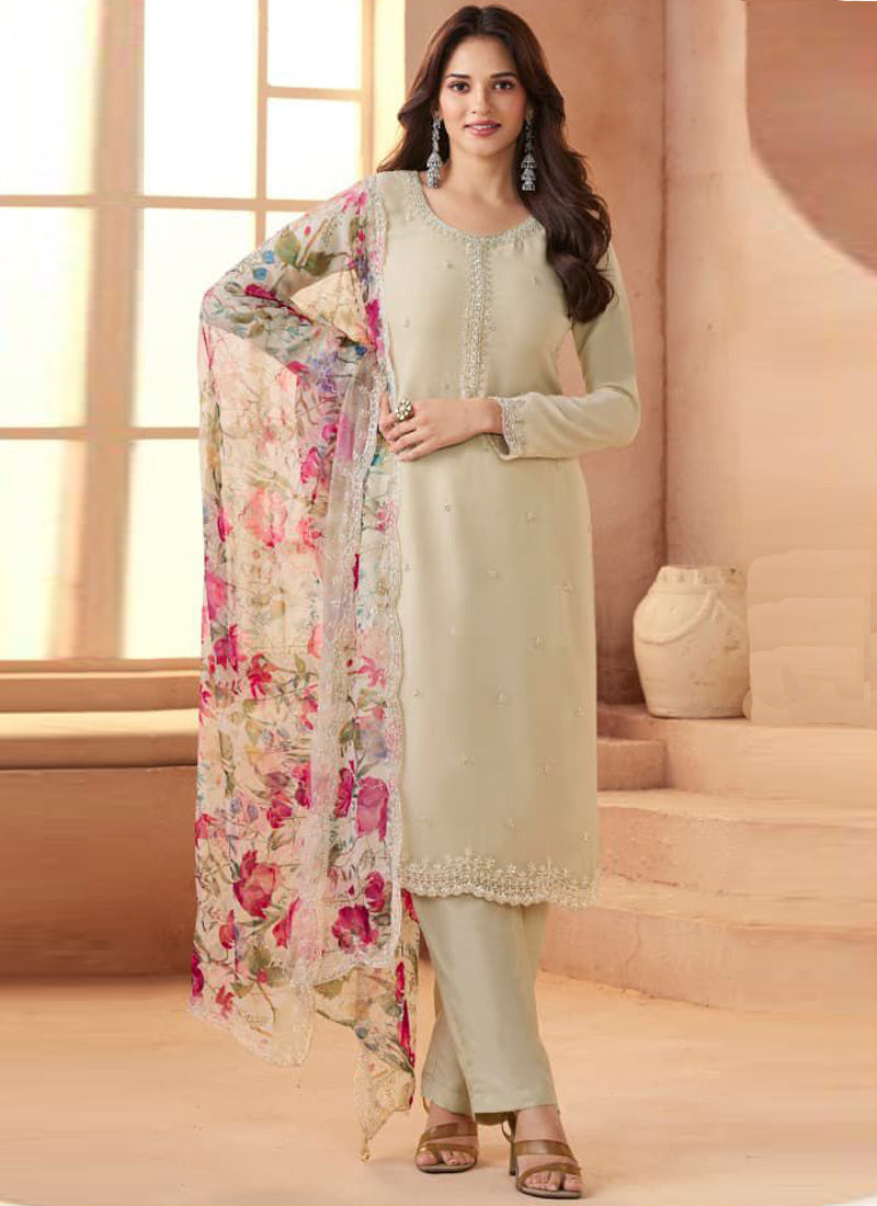Vegaa Fashion Cream Soft Chiffon Salwar Suit