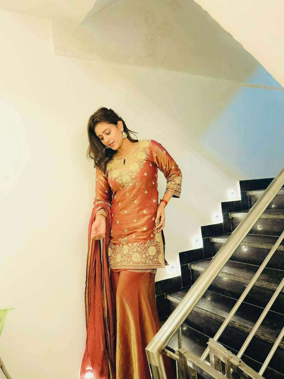 Teeya Creation Goldern Fendy Silk Embroidery Work Designer Wedding Wear Palazzo Suit