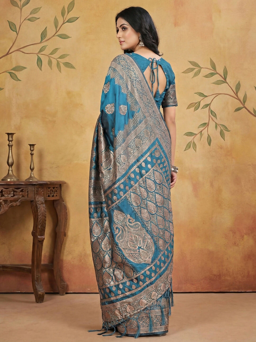 Shree Shyam Fashion Teal Silk Blend Saree
