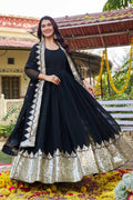 Teeya Creation Womens New Stylish Heavy Sequence Embroidery Work Black Gown Set