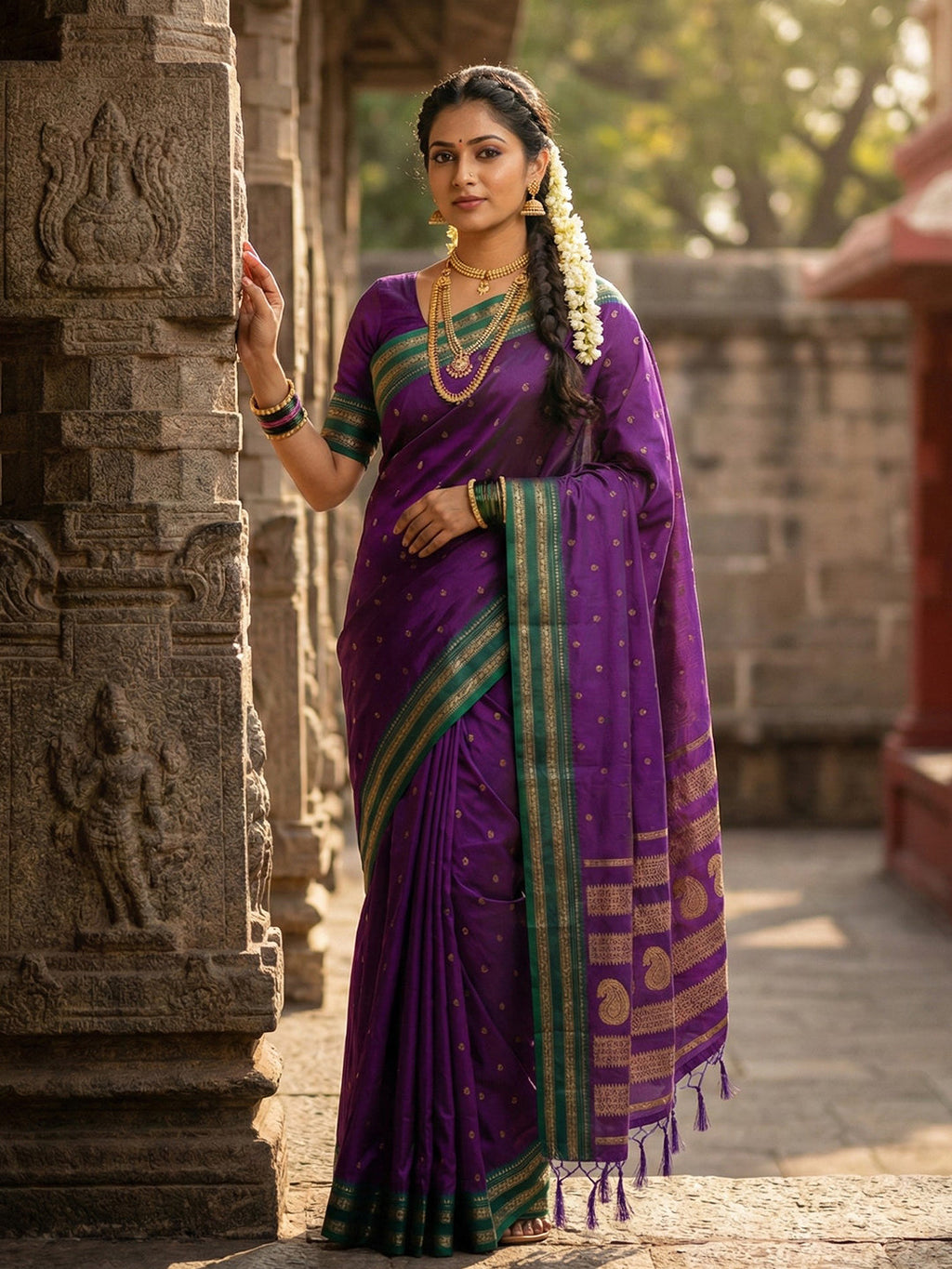 Anaita Violet Silk Woven Saree With Blouse