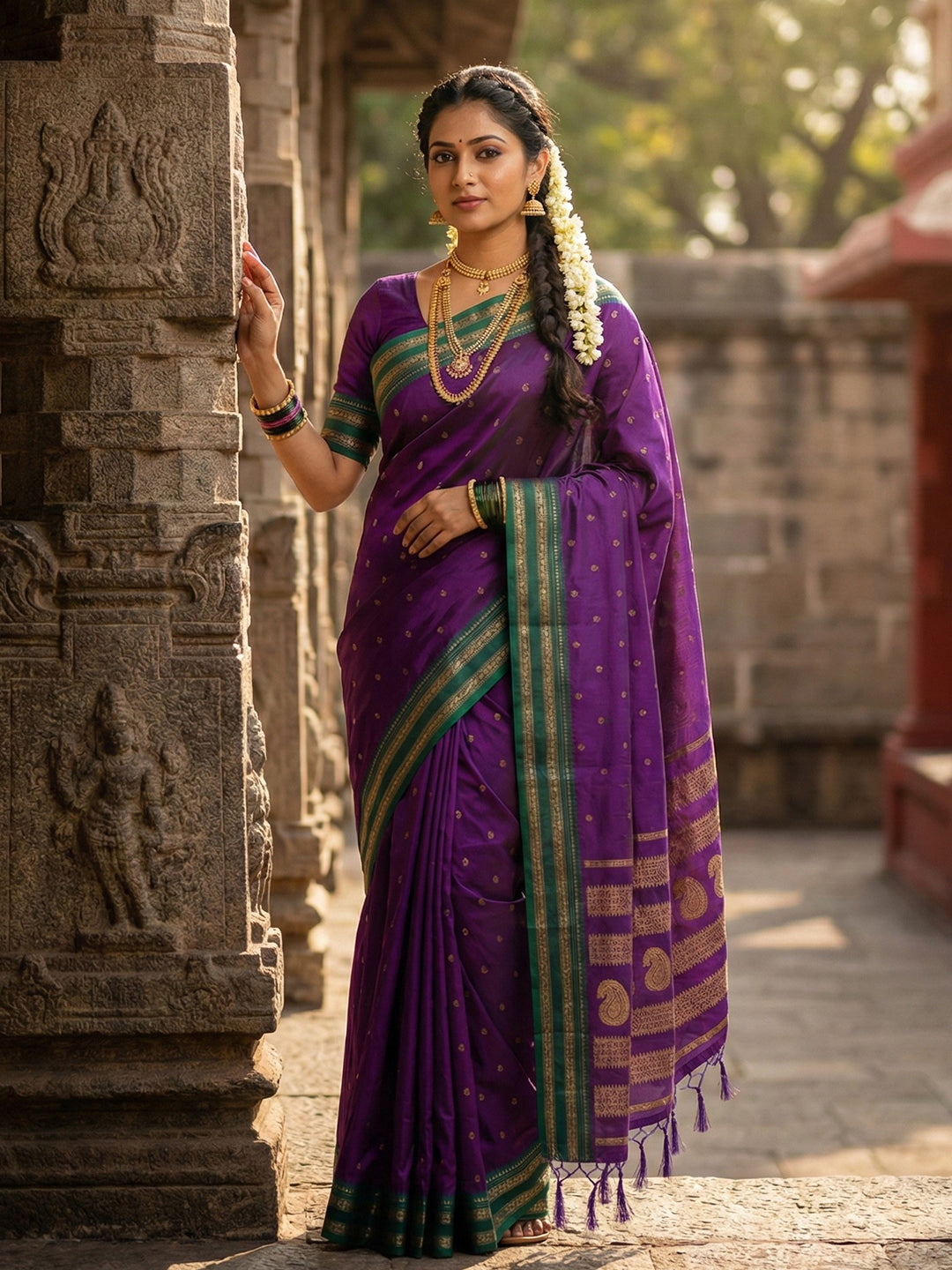 Anaita Violet Silk Woven Saree With Blouse