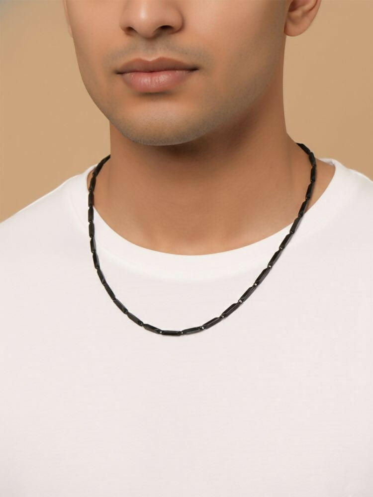 NVR Men's Black Toned Silver plated chain