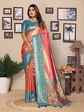 Aastha Fashion Pink Tissue Silk Weaving Saree