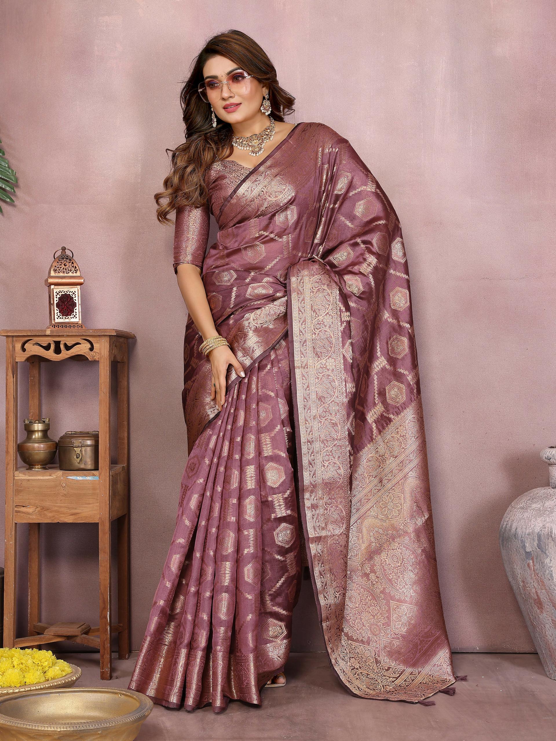 Aastha Fashion Purple Soft Organza Silk Weaving Saree