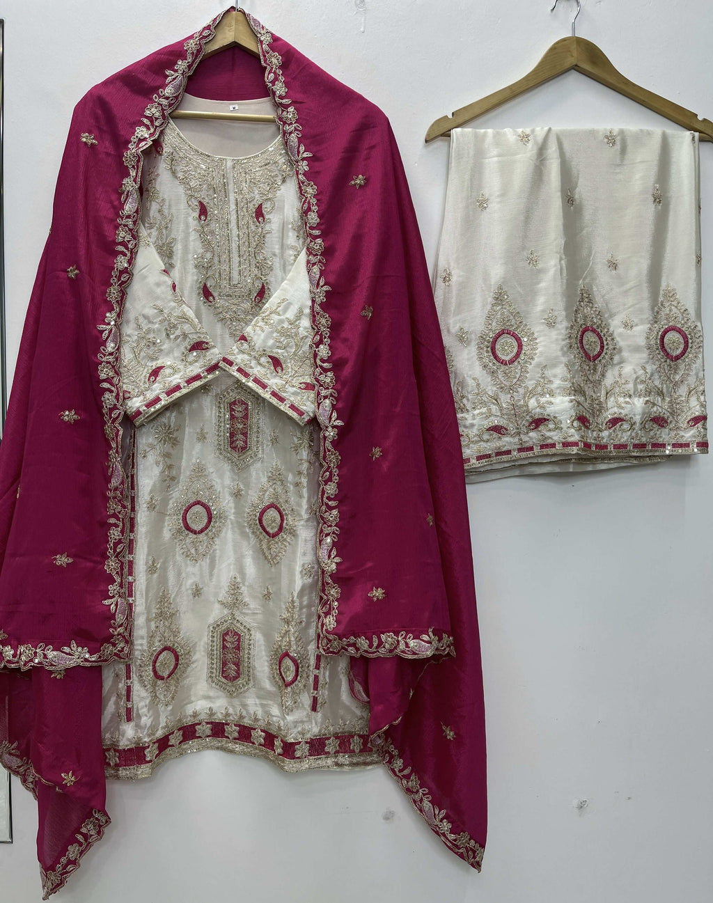 Teeya Creation White Color Chinon Silk Party Wear Trending Palazzo Set