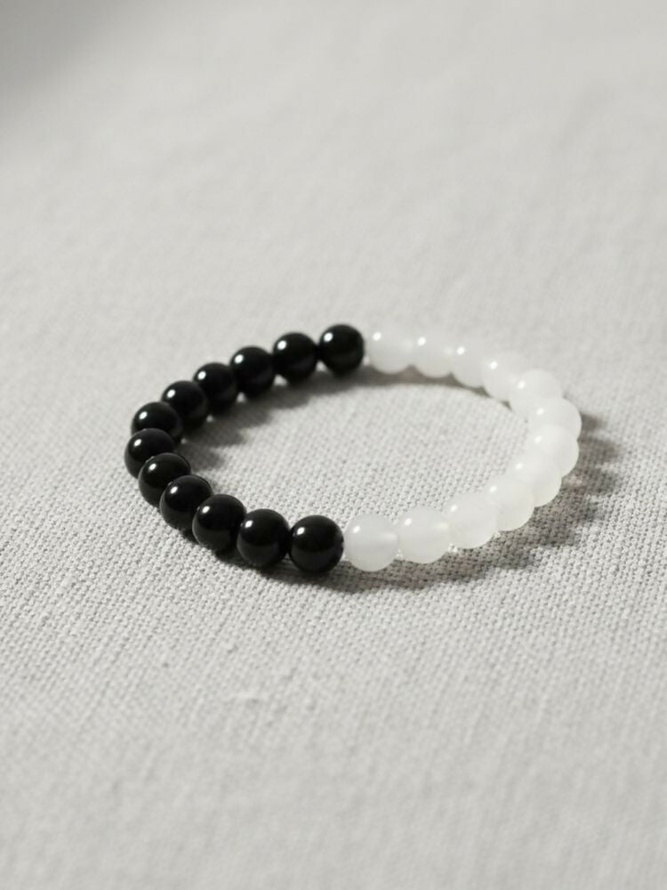 NVR Black & White Crystal Beaded Bracelet for Men & Women