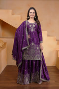 Joban Fashion Purple Silk Embroidered Sharara Set